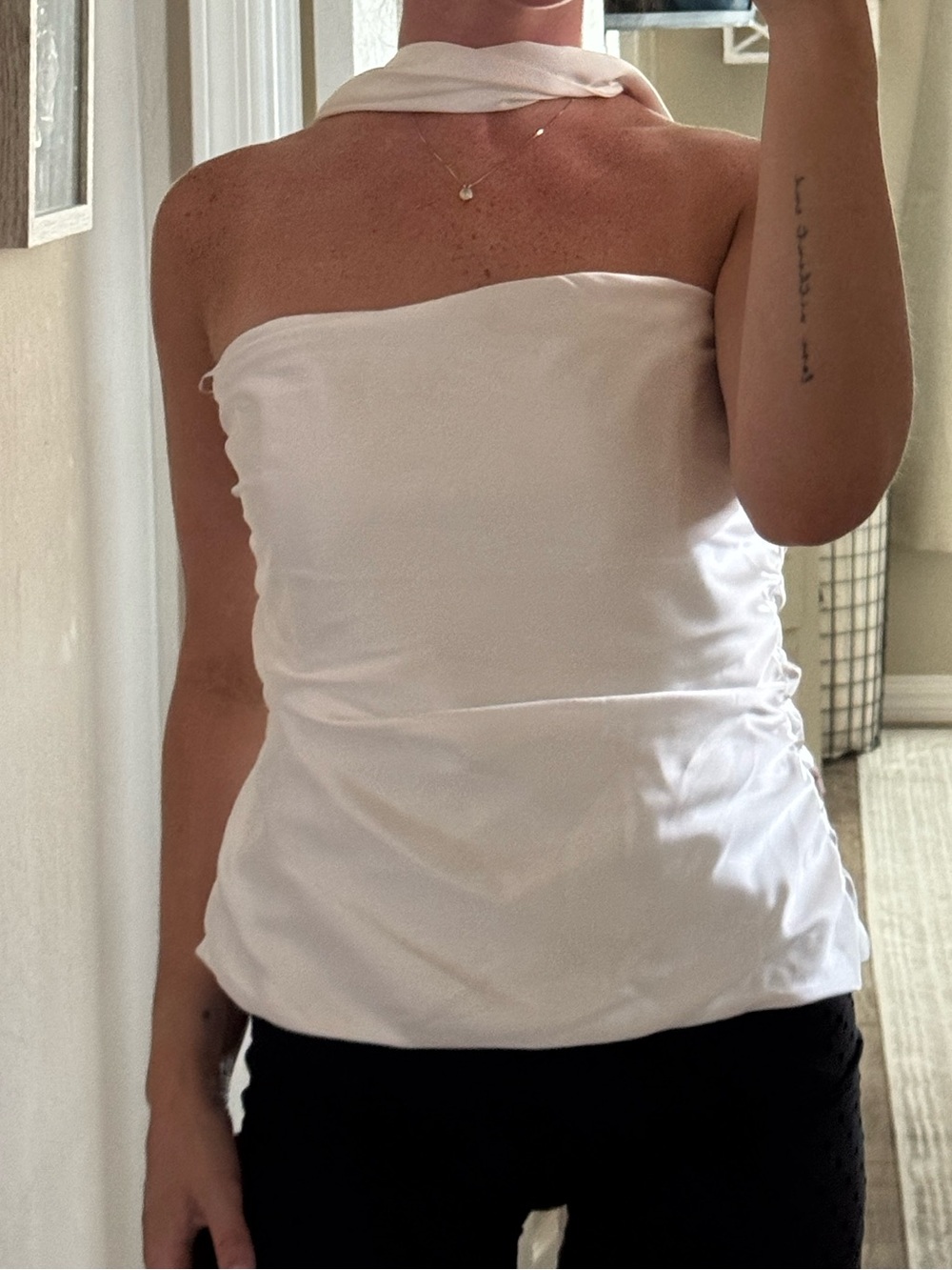 Zara White Strapless Scarf-Neck Camisole